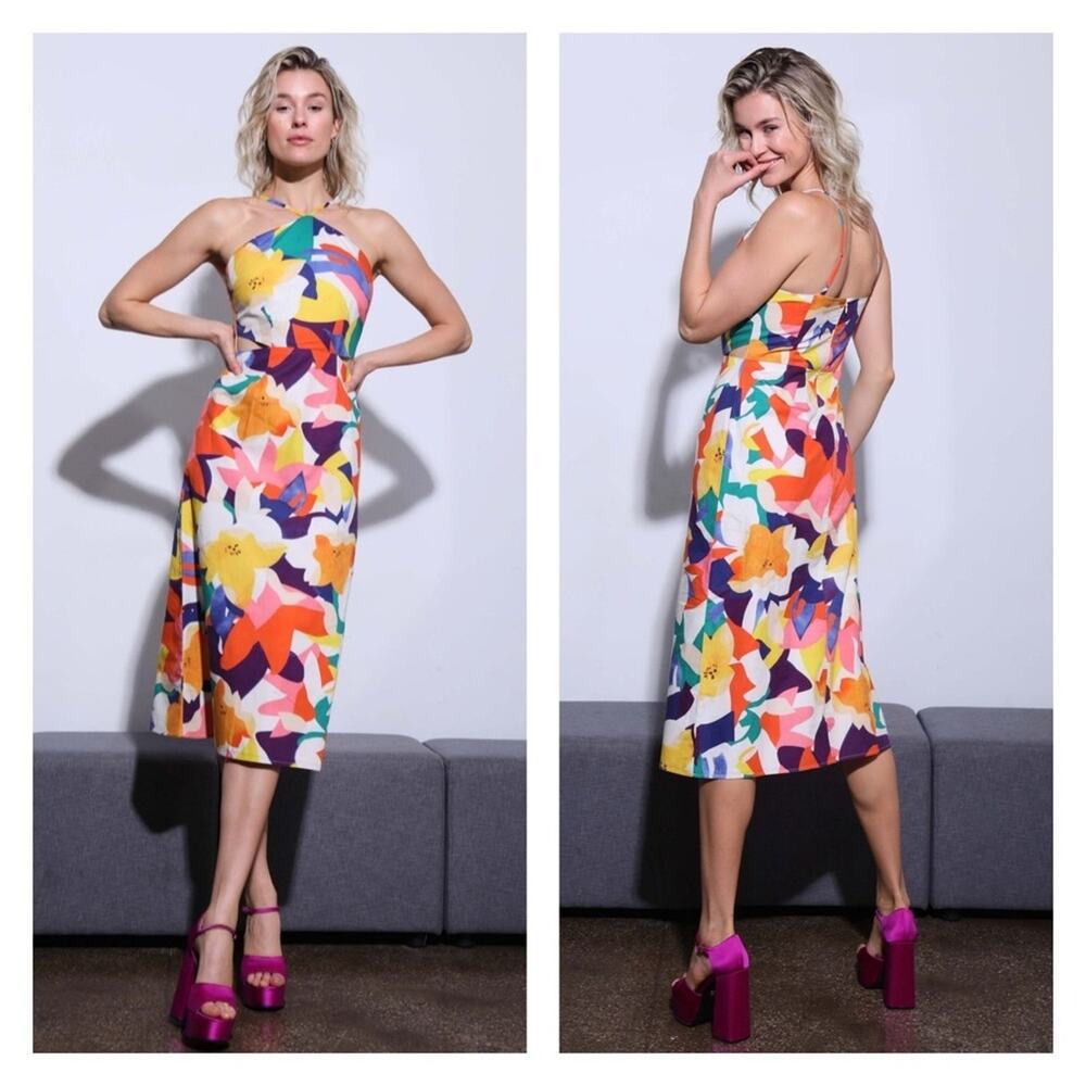 Walter Baker Hemali Midriff Cutout  Dress In Citrus Canopy Size 10